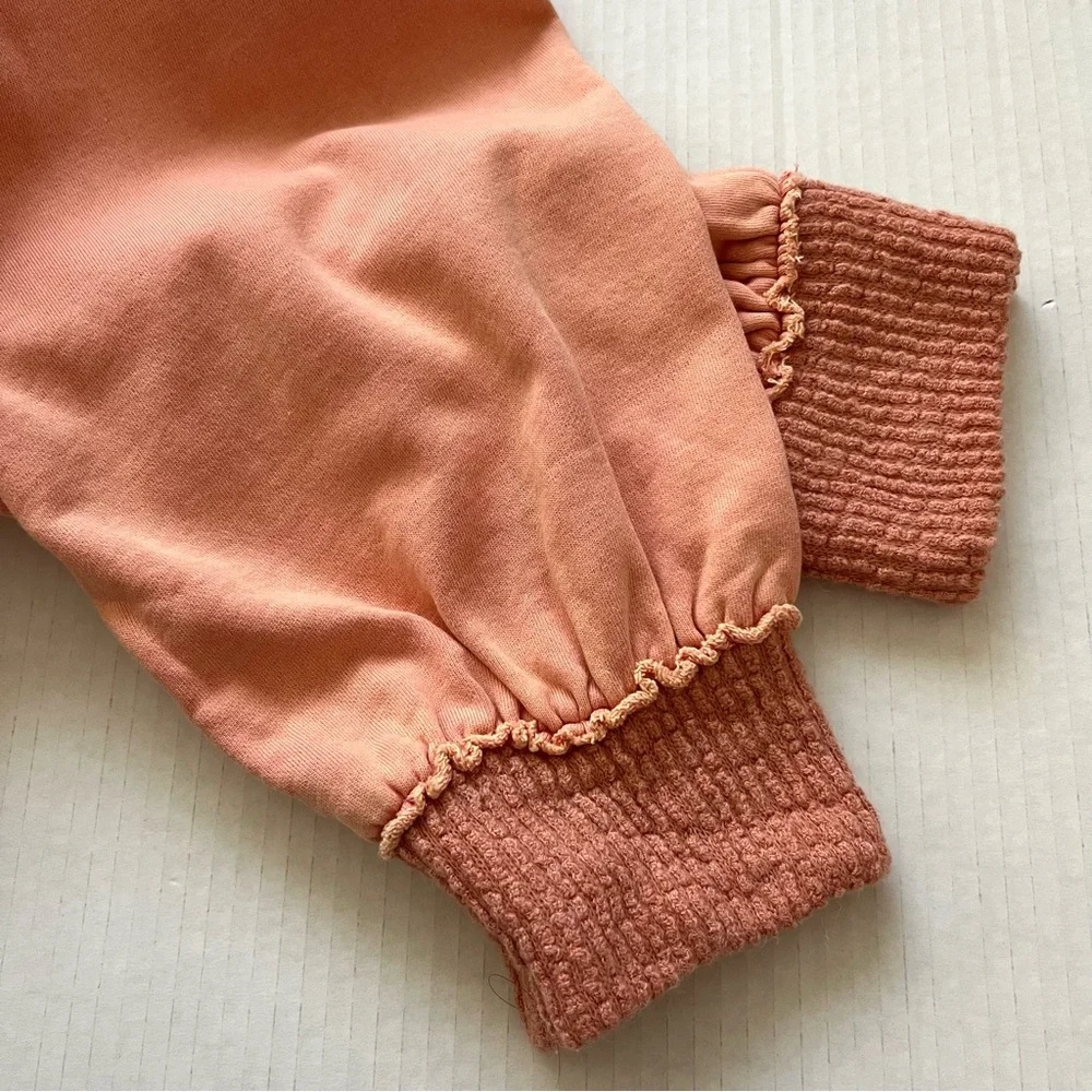 POL NWT Boho Granny Square Crochet Oversized Zip Hoodie L Vintage Wash Peach - Picture 11 of 16